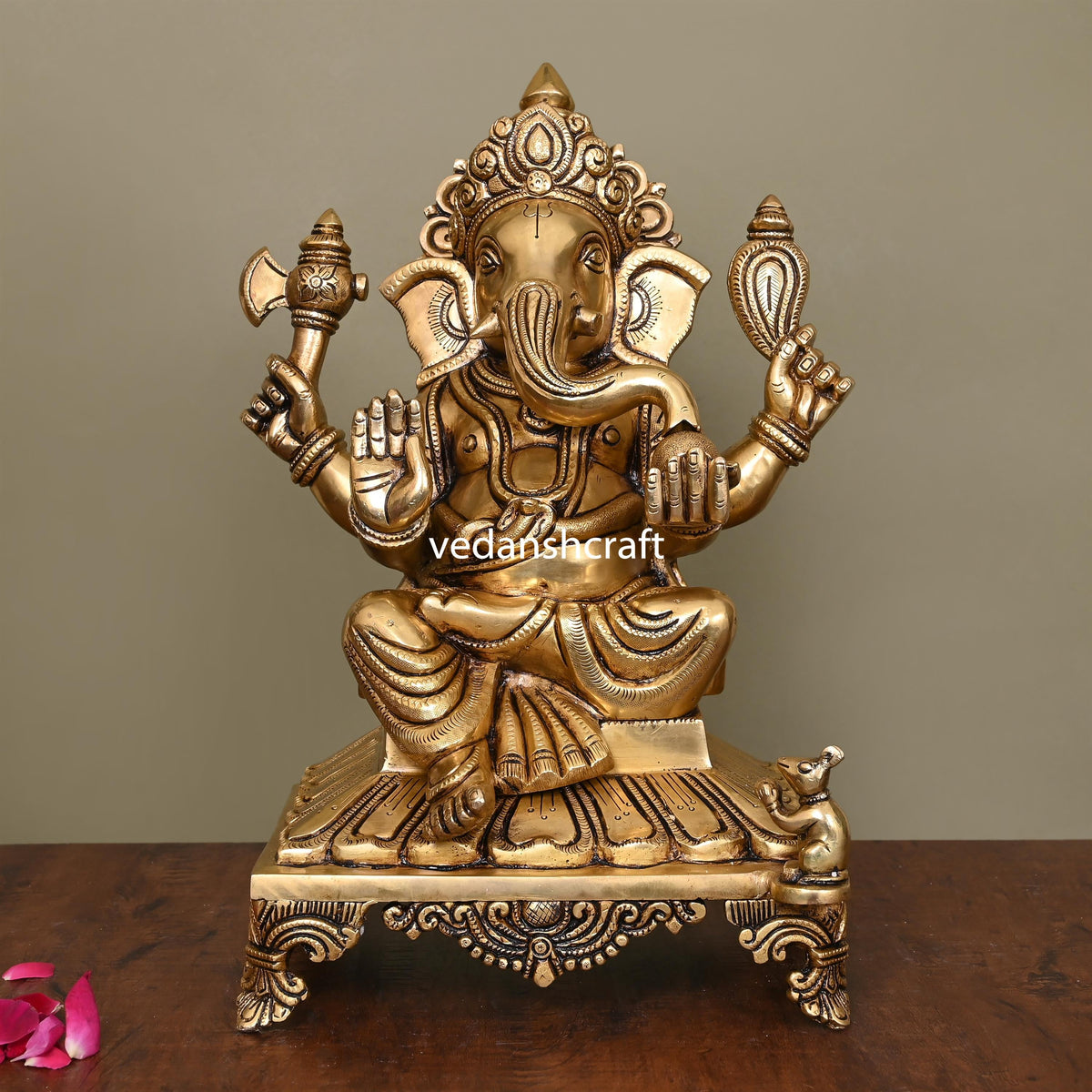 Brass Superfine Lord Sitting Ganesha Idol (13.8 Inch) Vedansh Craft