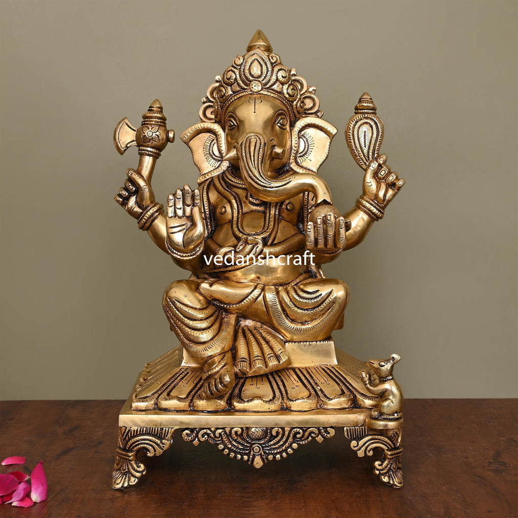 Brass Superfine Lord Sitting Ganesha Idol (13.8 Inch) Vedansh Craft
