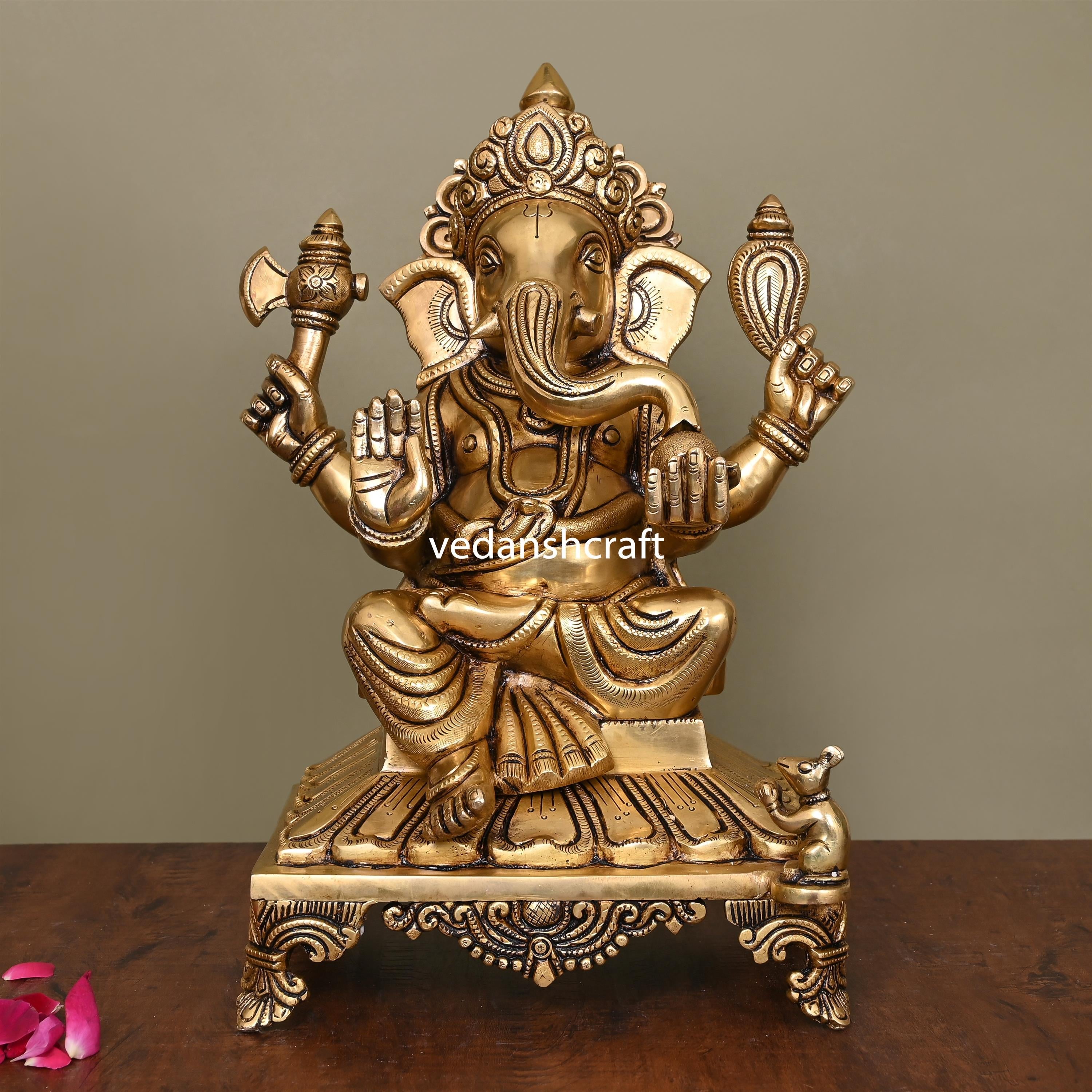 Brass Superfine Lord Sitting Ganesha Idol (13.8 Inch) Vedansh Craft