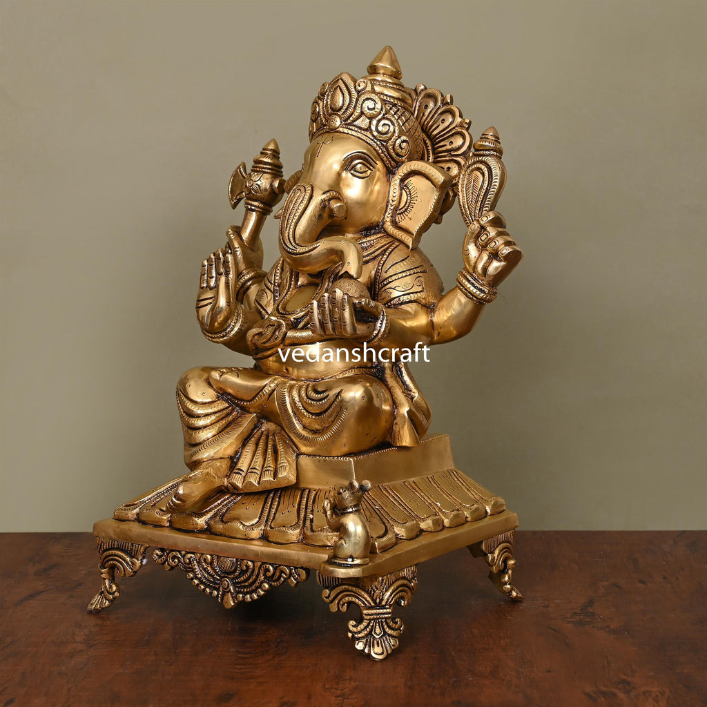 Brass Superfine Lord Sitting Ganesha Idol (13.8 Inch) Vedansh Craft