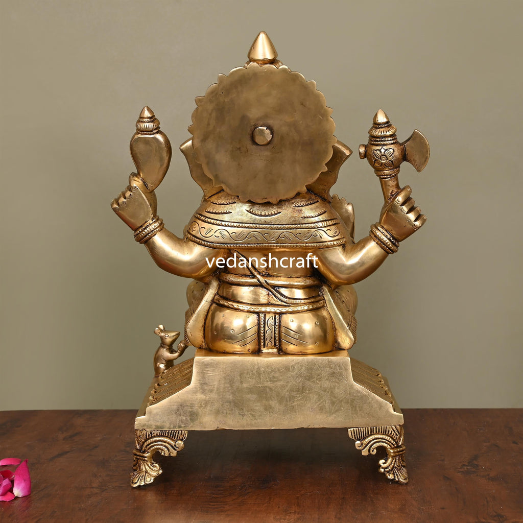 Brass Superfine Lord Sitting Ganesha Idol (13.8 Inch) Vedansh Craft