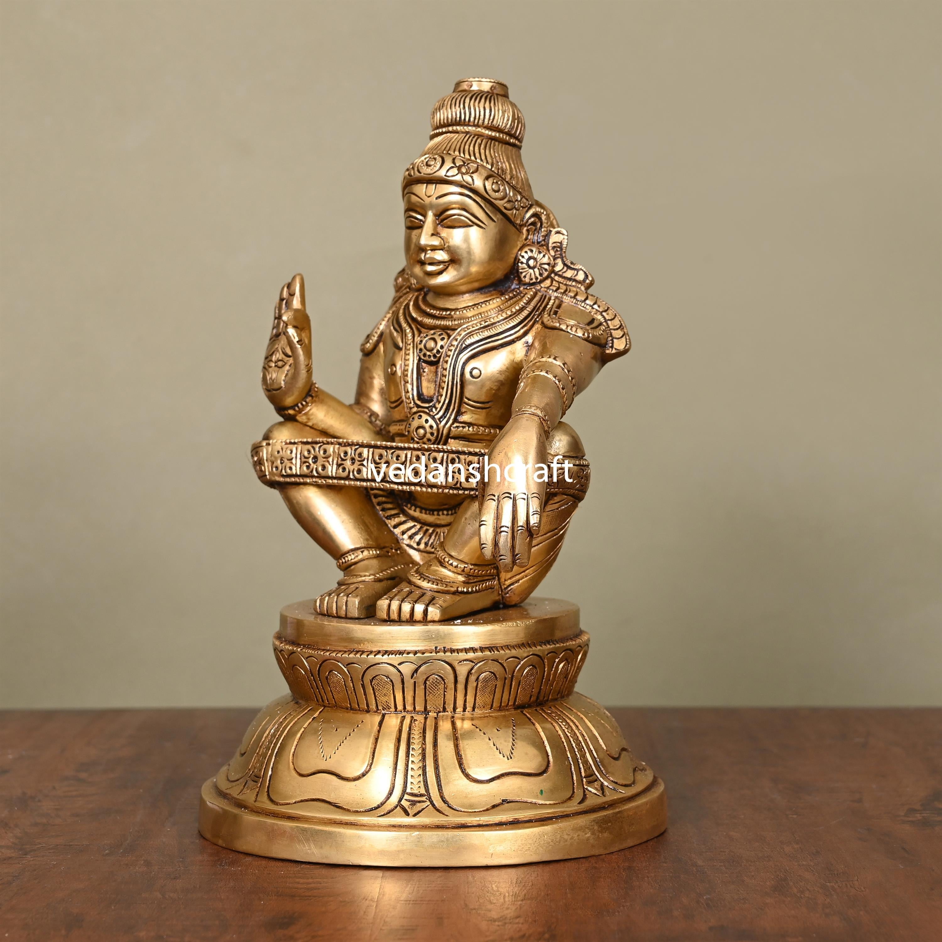 Brass Lord Ayyappa/Ayyappan Superfine Idol (9.5 Inch) Vedansh Craft