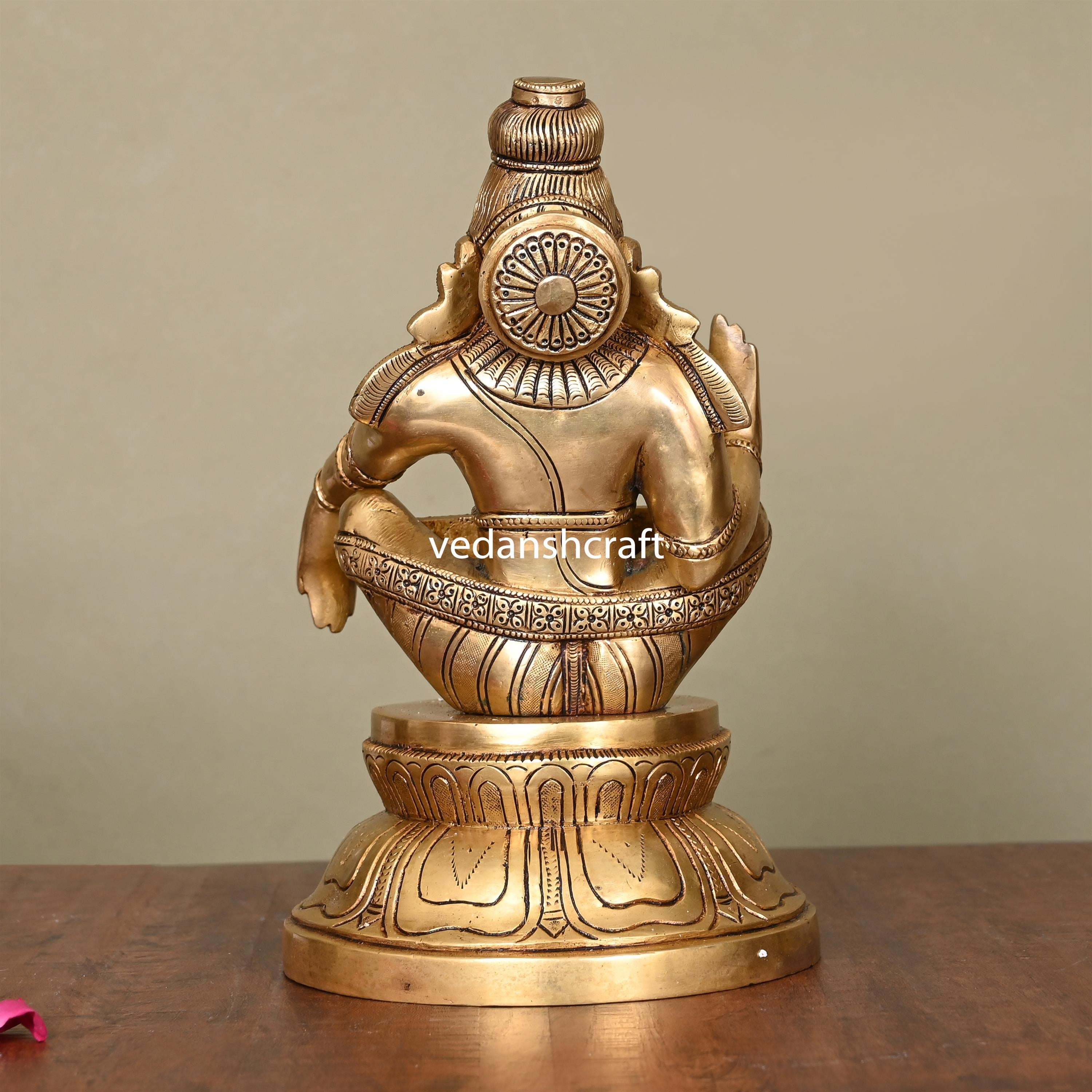 Brass Lord Ayyappa/Ayyappan Superfine Idol (9.5 Inch) Vedansh Craft