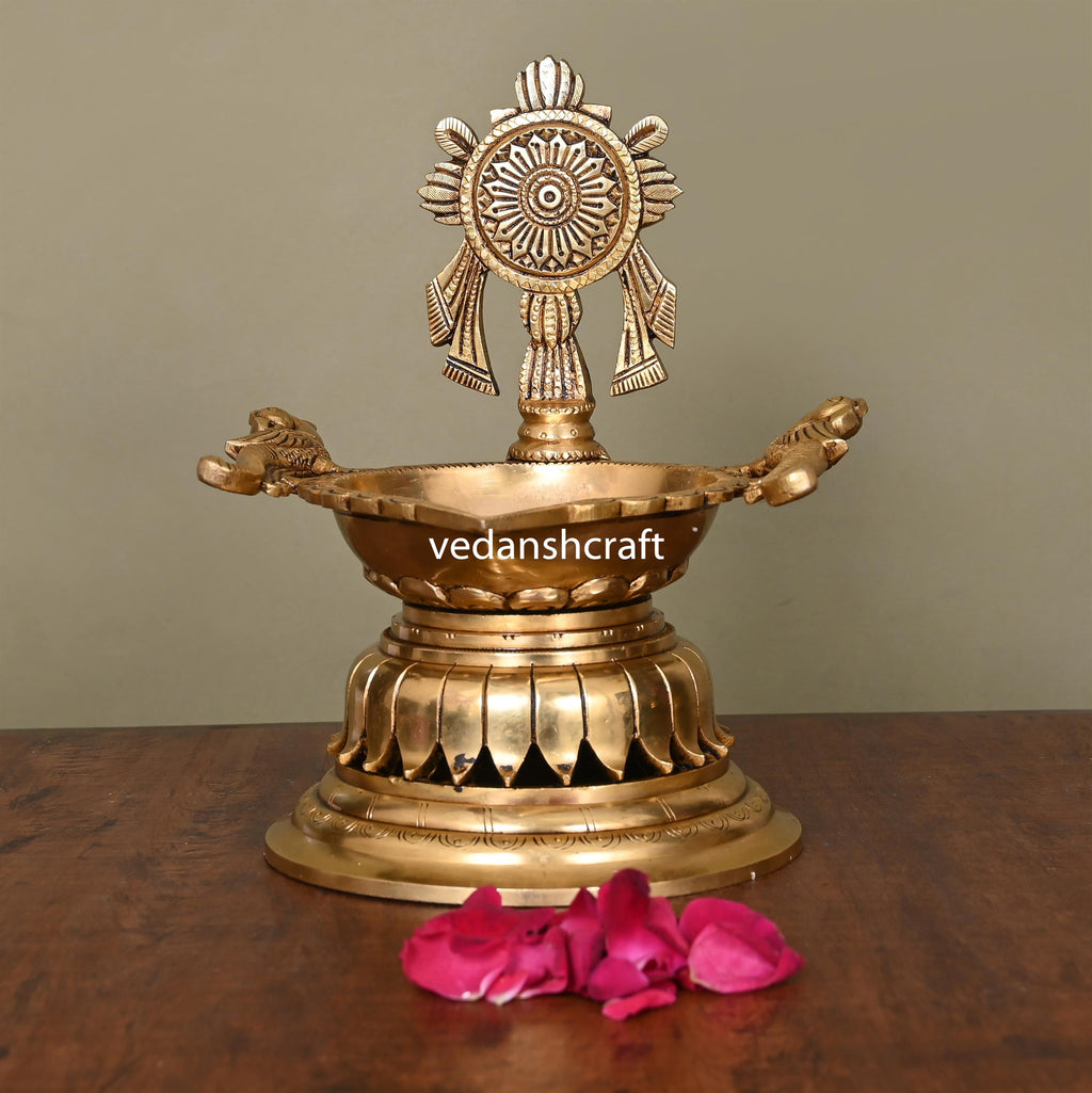 Brass Superfine Shankh Chakra And Namah Diya Set (9.5 Inch) Vedansh Craft