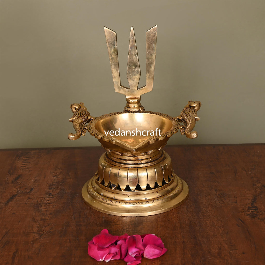 Brass Superfine Shankh Chakra And Namah Diya Set (9.5 Inch) Vedansh Craft