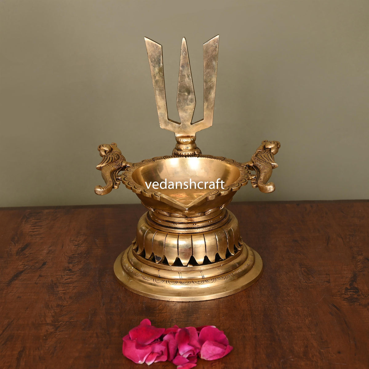 Brass Superfine Shankh Chakra And Namah Diya Set (9.5 Inch) Vedansh Craft