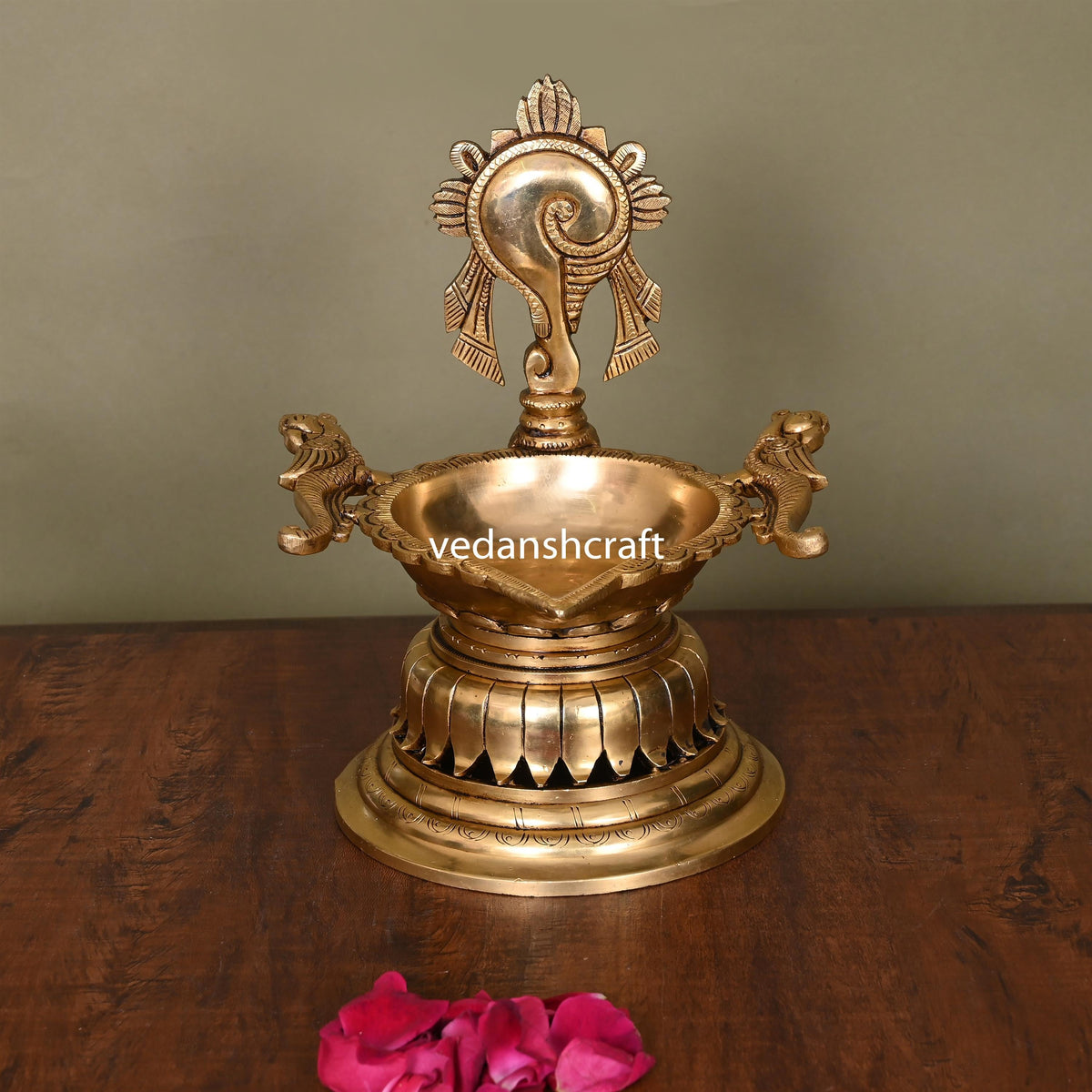 Brass Superfine Shankh Chakra And Namah Diya Set (9.5 Inch) Vedansh Craft