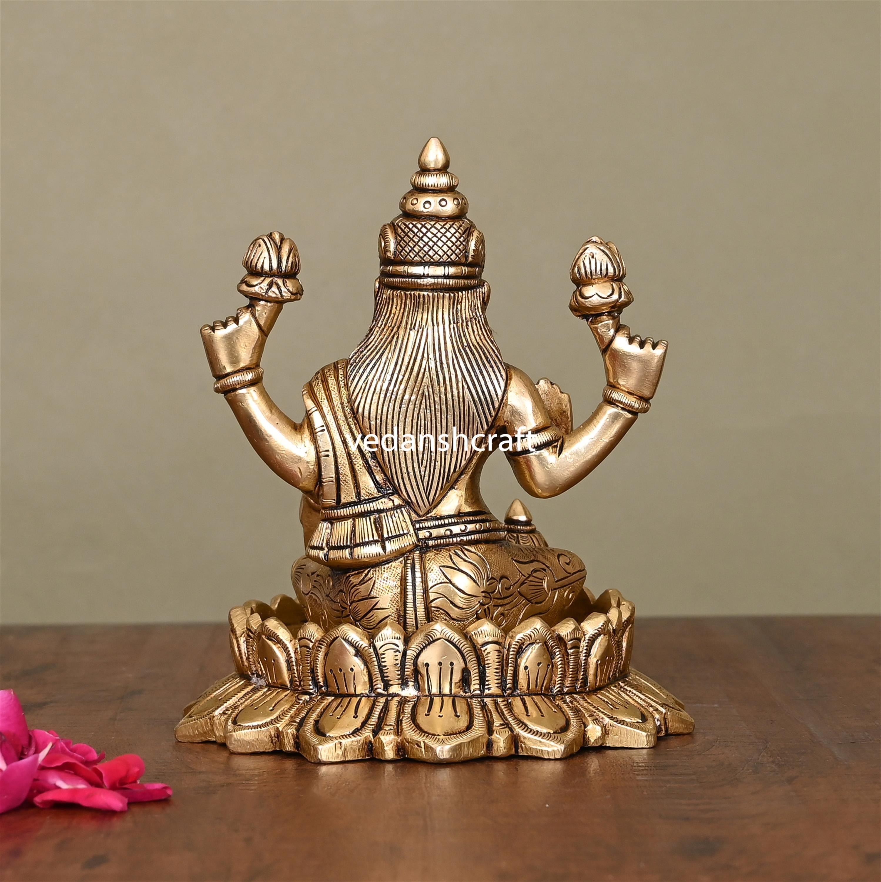 Brass Superfine Lotus Goddess Sitting Lakshmi Idol (5.5 Inch) Vedansh Craft