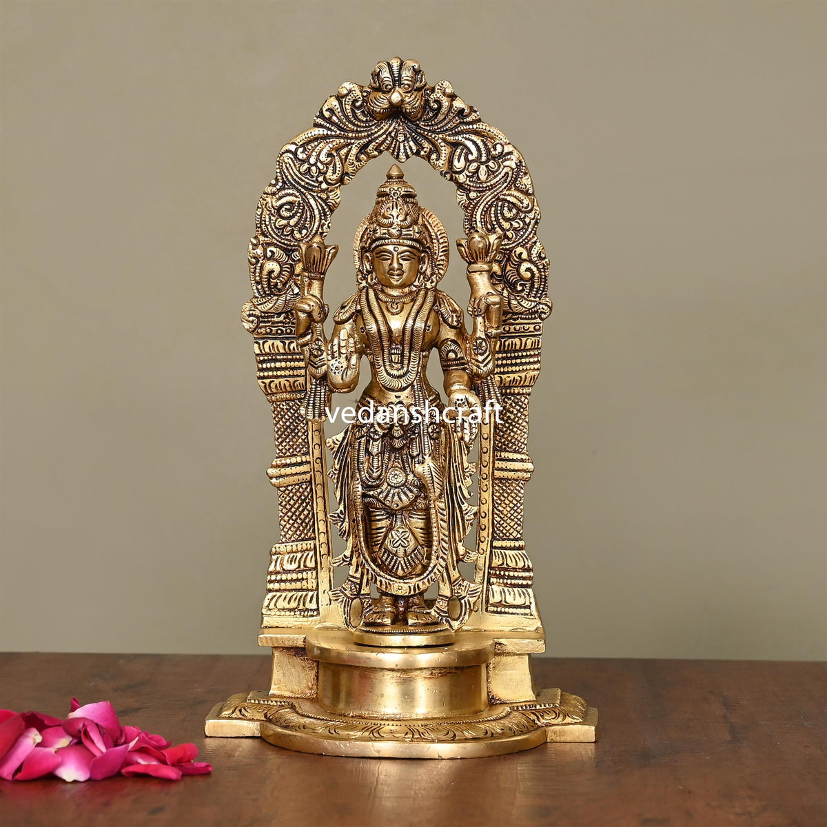 Brass Superfine Standing Goddess Lakshmi Idol (9 Inch) Vedansh Craft