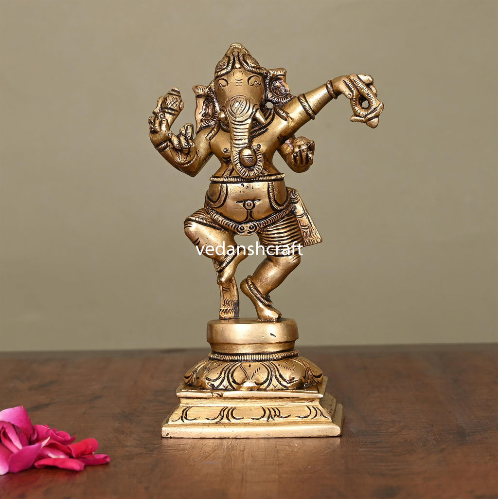 Brass Superfine Dancing Ganesha Idol (6.2 Inch) Vedansh Craft