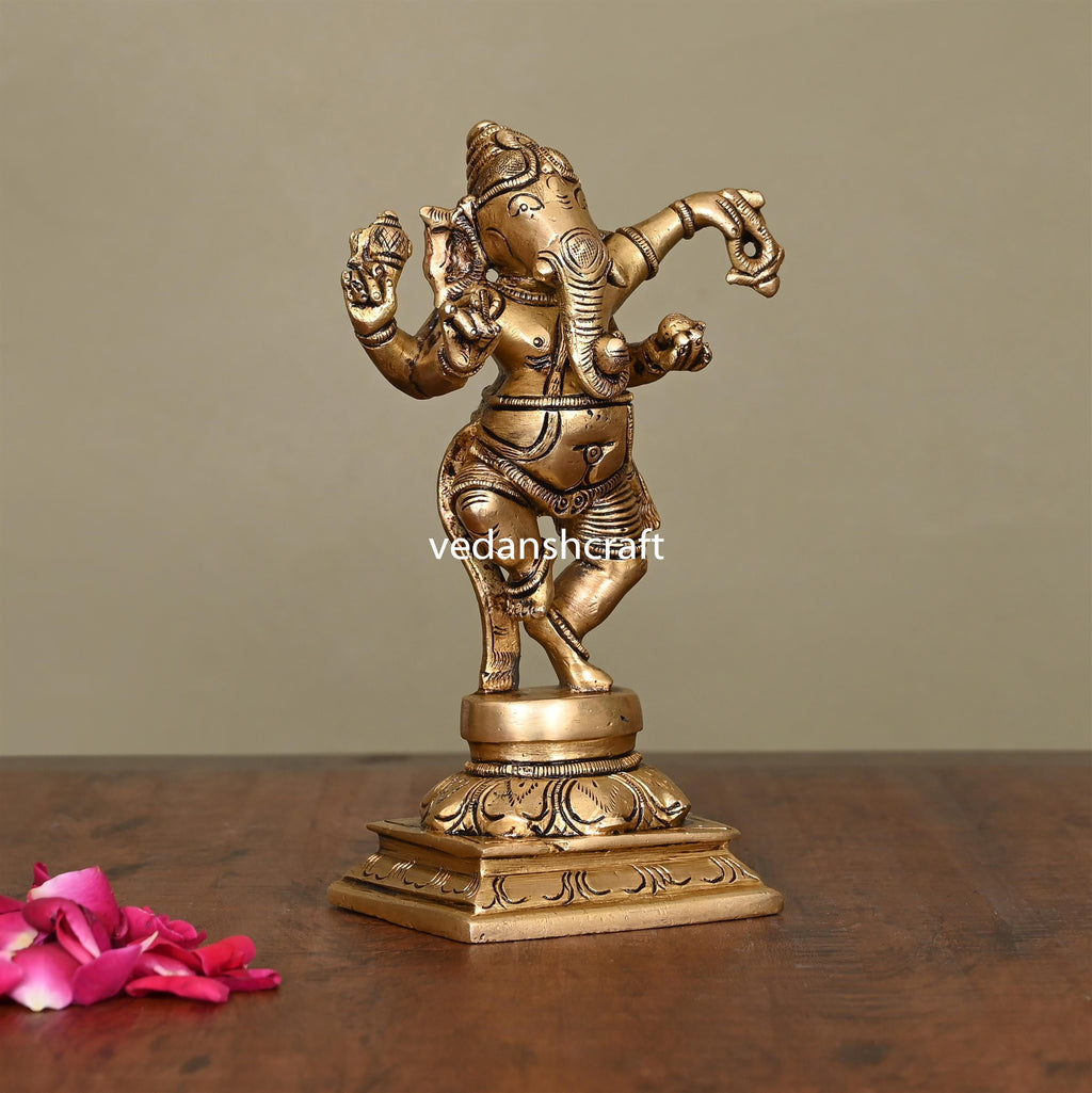 Brass Superfine Dancing Ganesha Idol (6.2 Inch) Vedansh Craft