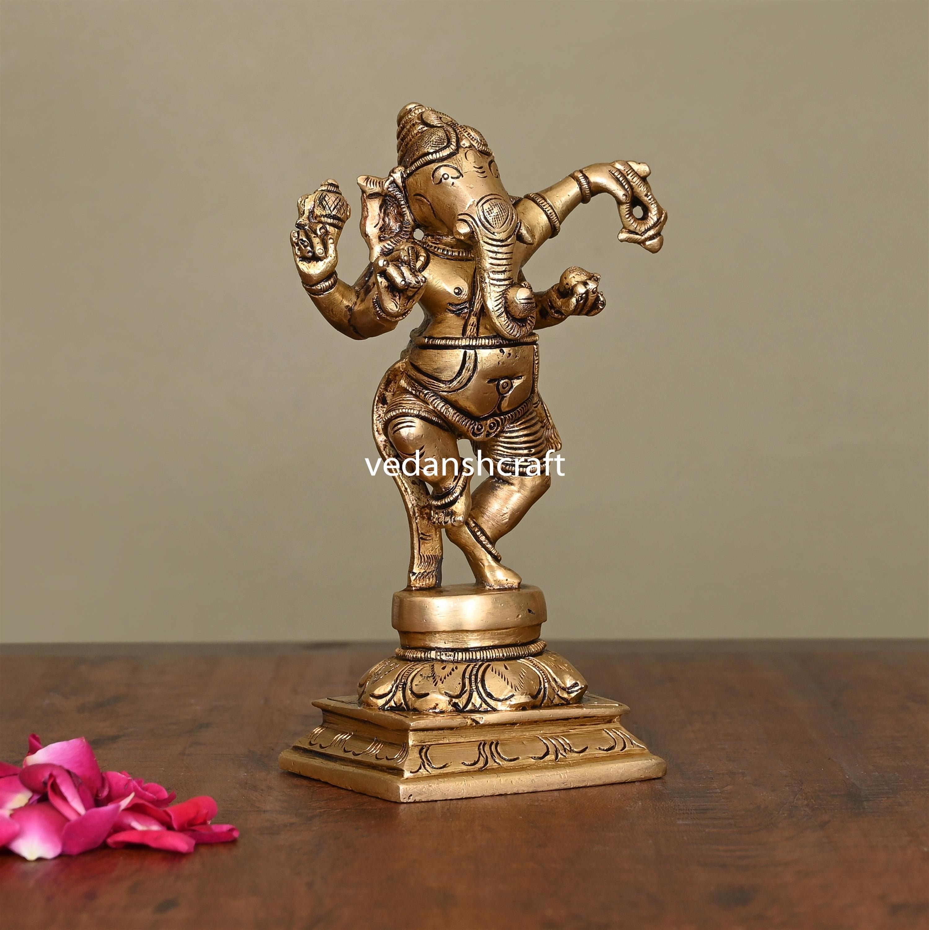 Brass Superfine Dancing Ganesha Idol (6.2 Inch) Vedansh Craft