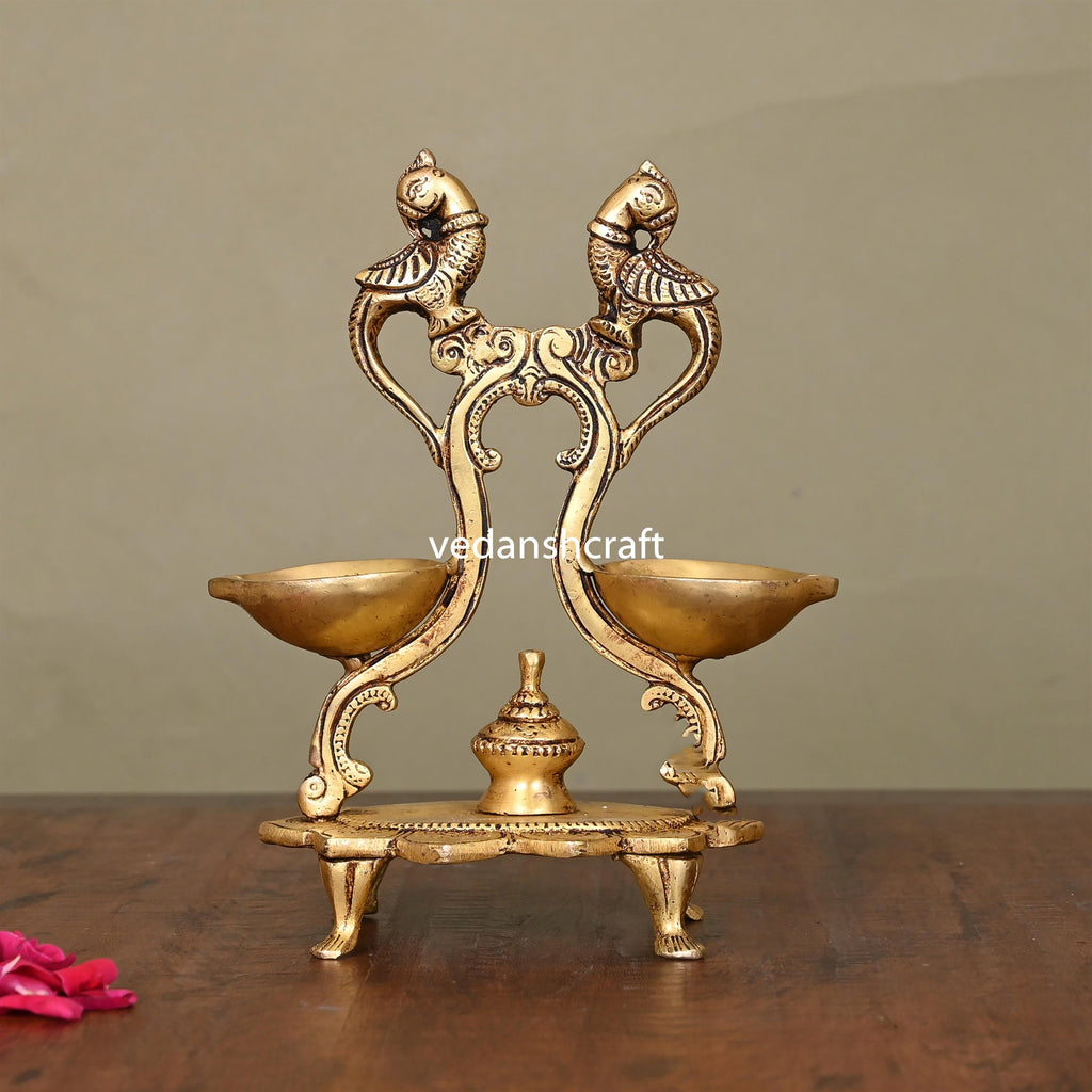 Brass Ethnic Peacock Diya Stand (6.8 Inch) Vedansh Craft