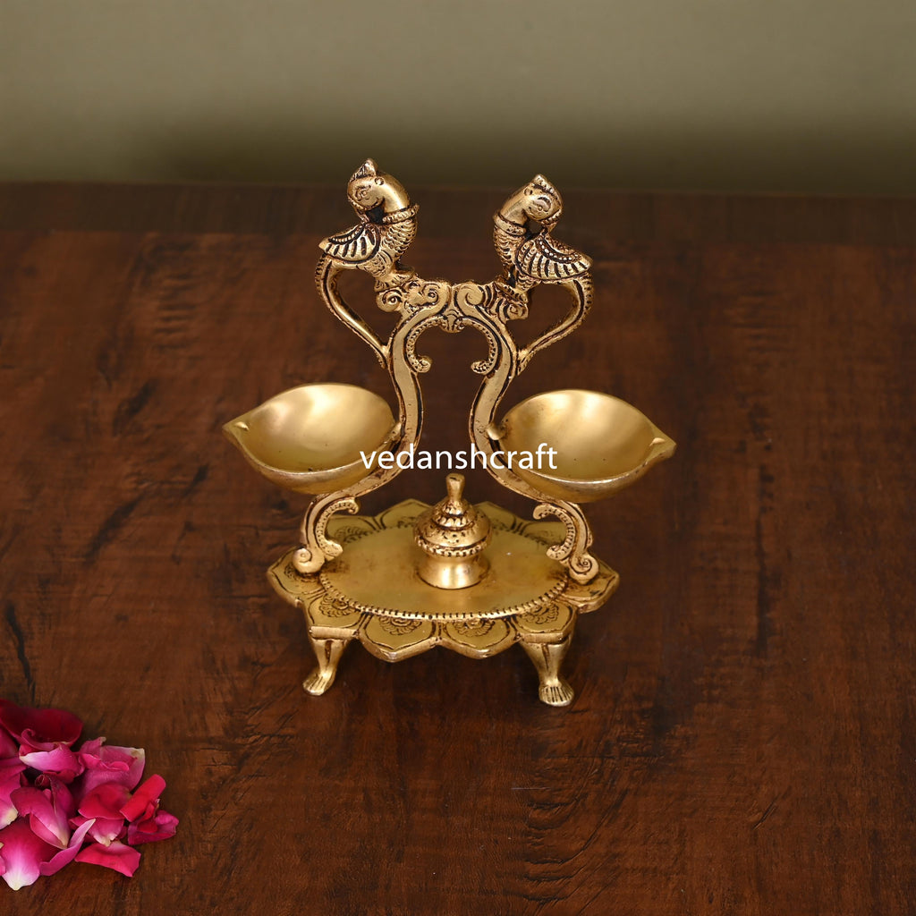 Brass Ethnic Peacock Diya Stand (6.8 Inch) Vedansh Craft