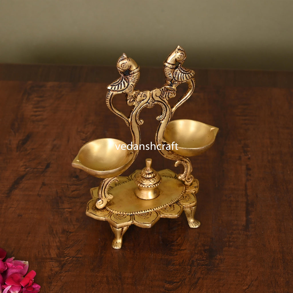 Brass Ethnic Peacock Diya Stand (6.8 Inch) Vedansh Craft
