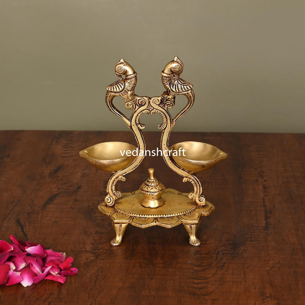 Brass Ethnic Peacock Diya Stand (6.8 Inch) Vedansh Craft