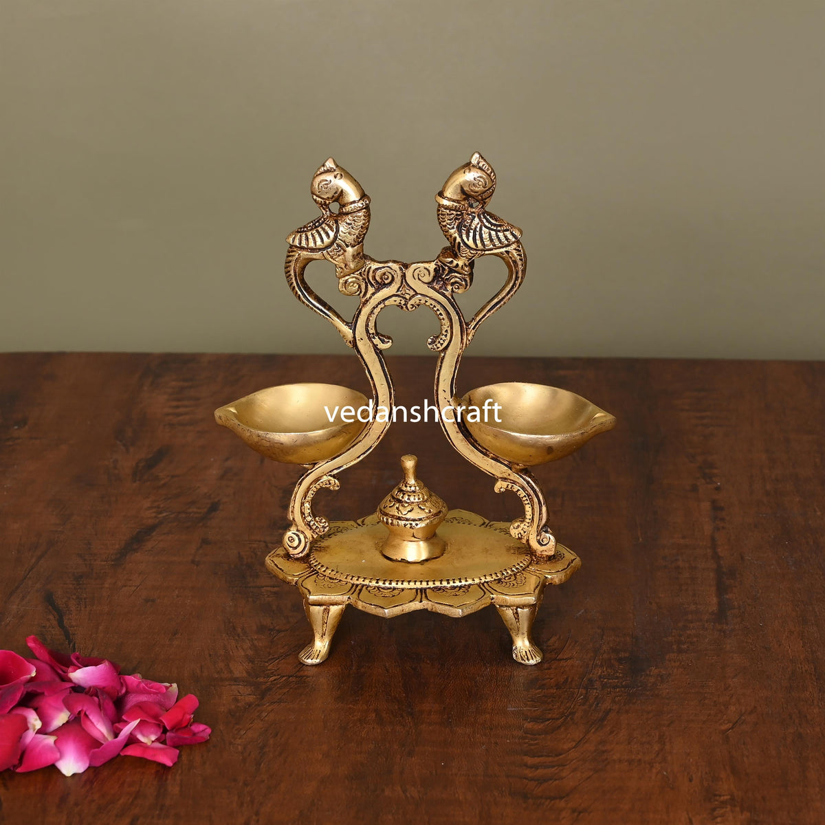 Brass Ethnic Peacock Diya Stand (6.8 Inch) Vedansh Craft