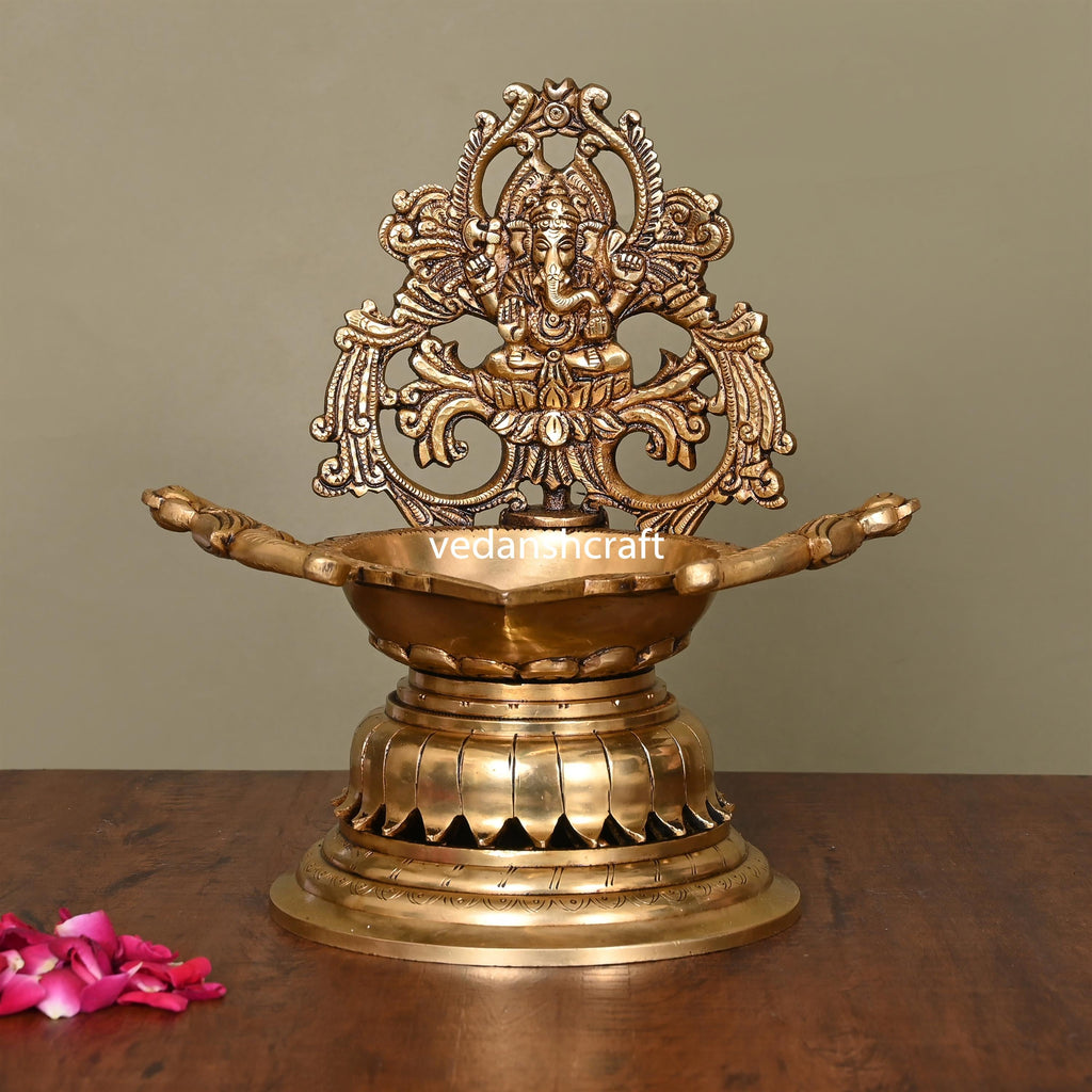 Brass Superfine Ganesha Diya (9.8 Inch) Vedansh Craft
