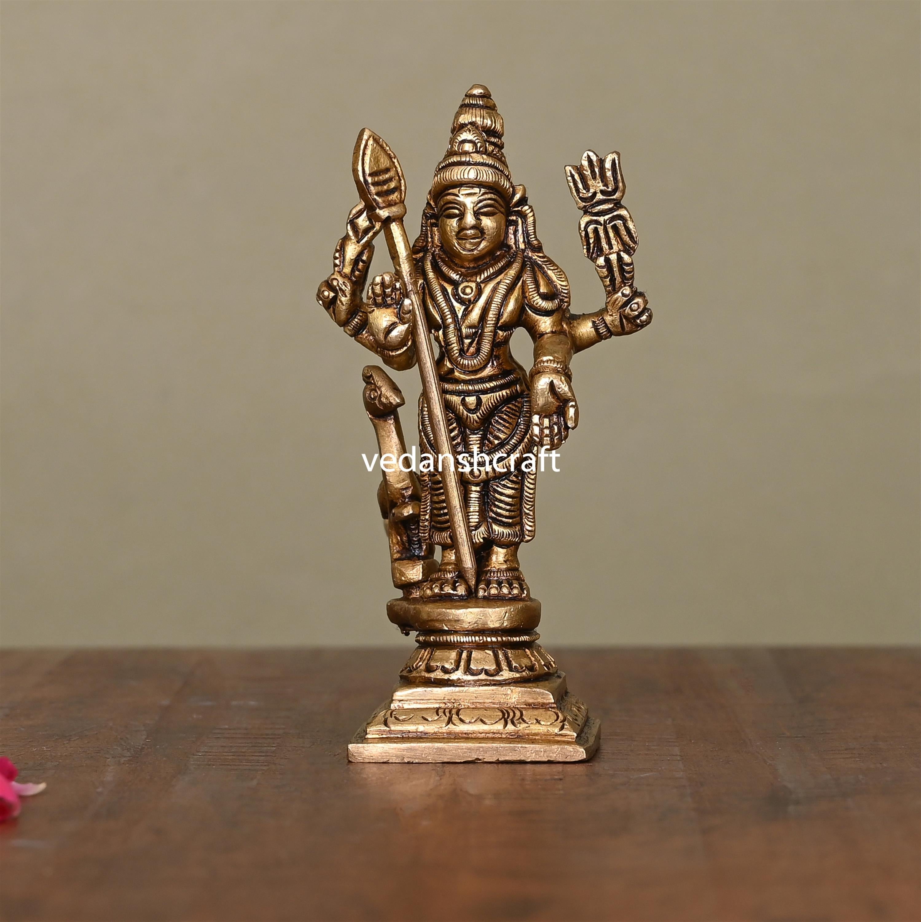 Brass Superfine Standing Lord Murugan/Kartikeya Idol (4") Vedansh Craft