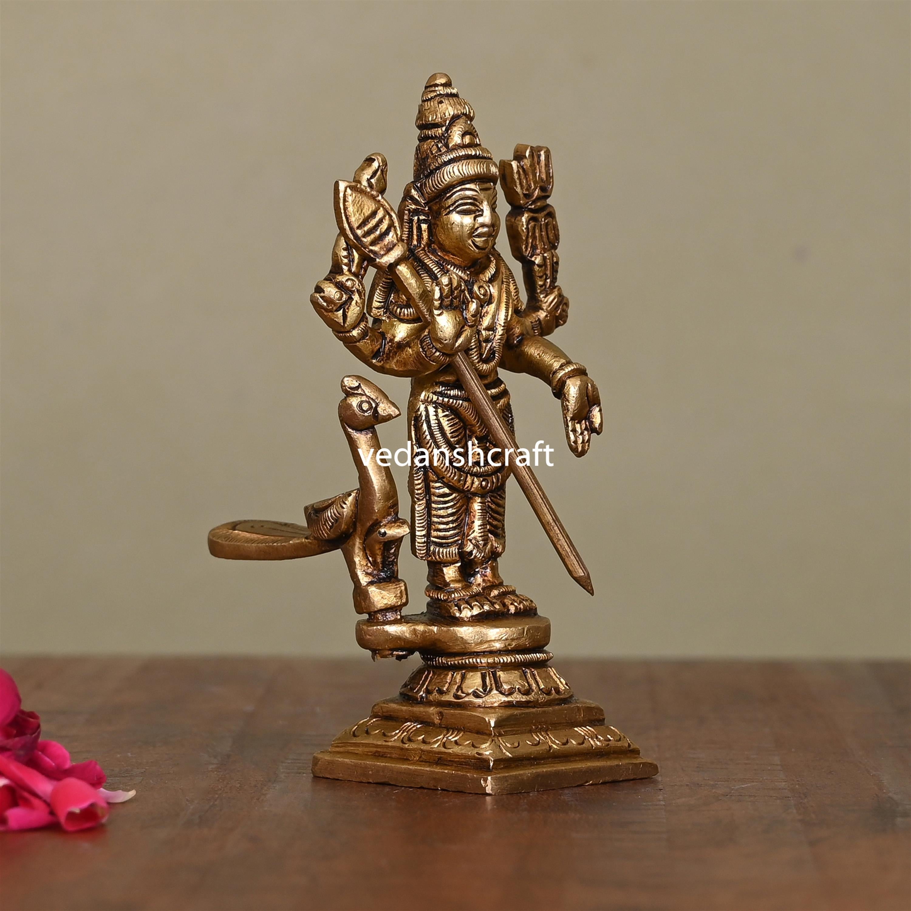 Brass Superfine Standing Lord Murugan/Kartikeya Idol (4") Vedansh Craft