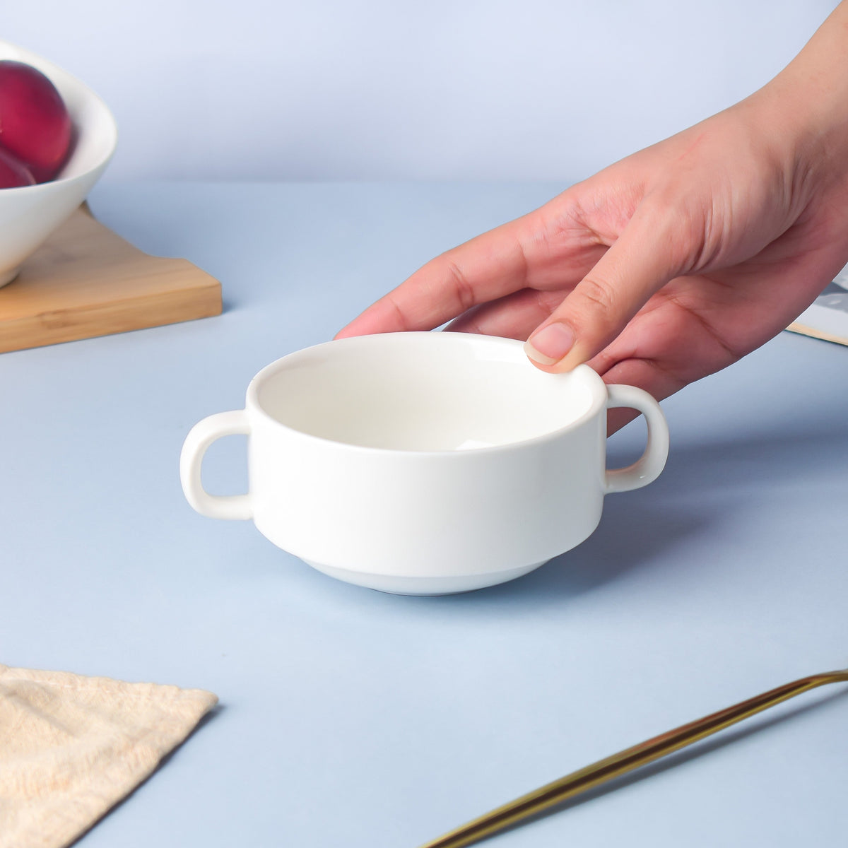 Classic Pearly White Soup Bowl With Handles 200 ml Nestasia