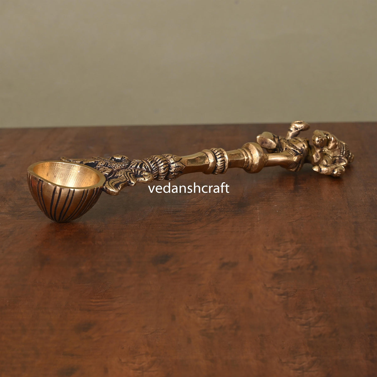 Brass Dancing Ganesha Peacock Ahuti Spoon Vedansh Craft