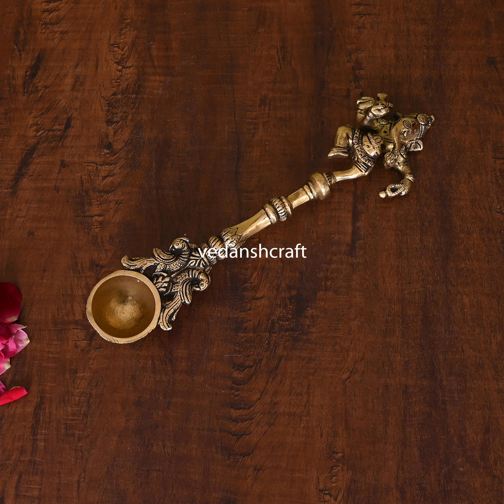 Brass Dancing Ganesha Peacock Ahuti Spoon Vedansh Craft