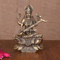 Brass Goddess Sitting Saraswati On Lotus (6.8") Vedansh Craft