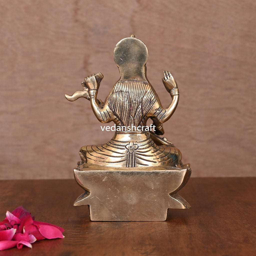 Brass Goddess Sitting Saraswati On Lotus (6.8") Vedansh Craft