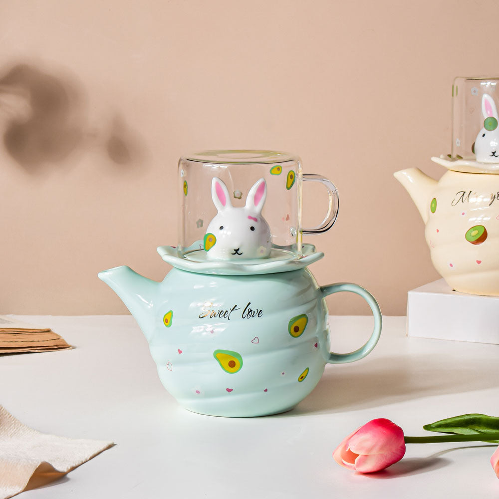 Bunny Tea Cup And Kettle Mint Green Nestasia