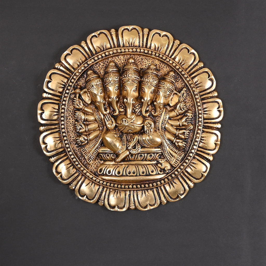 Brass Superfine Panchmukhi Ganesha Wall Hanging (11.5 Inch) Vedansh Craft