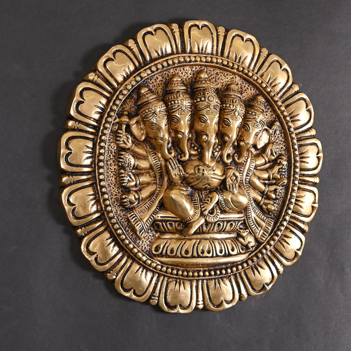 Brass Superfine Panchmukhi Ganesha Wall Hanging (11.5 Inch) Vedansh Craft