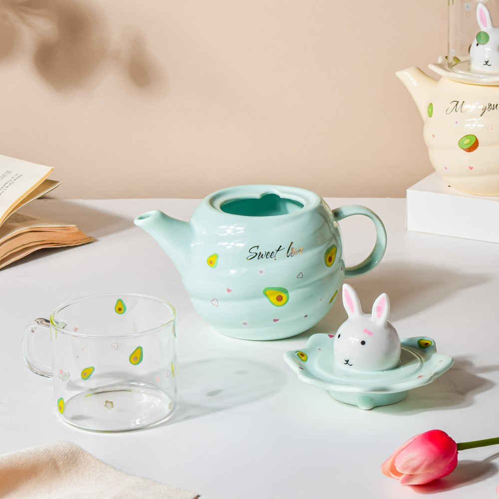 Bunny Tea Cup And Kettle Mint Green Nestasia