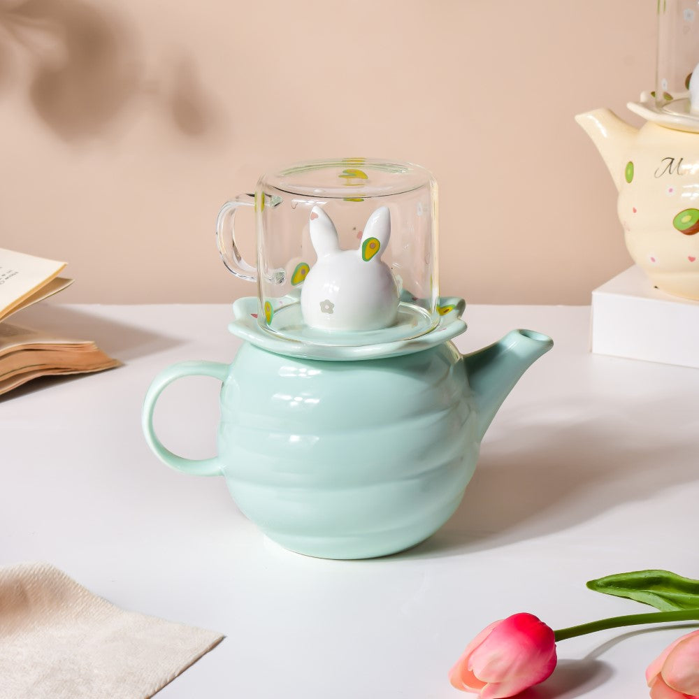 Bunny Tea Cup And Kettle Mint Green Nestasia