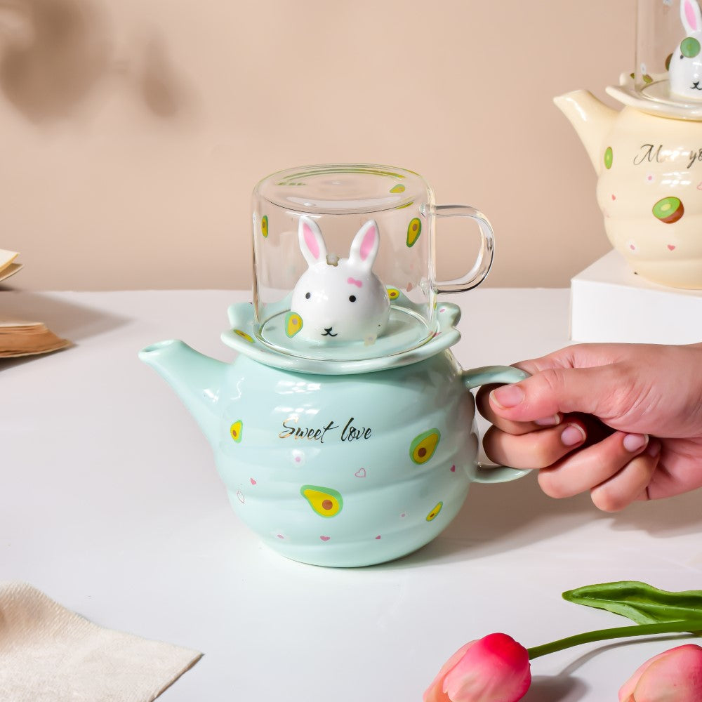 Bunny Tea Cup And Kettle Mint Green Nestasia