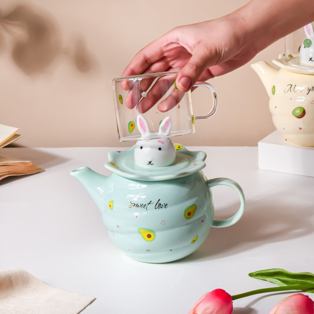 Bunny Tea Cup And Kettle Mint Green Nestasia