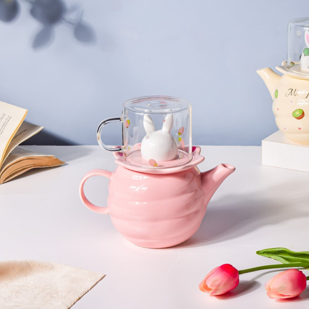 Bunny Tea Cup And Kettle Pink Nestasia