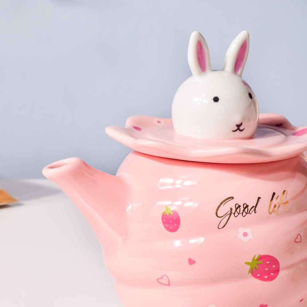 Bunny Tea Cup And Kettle Pink Nestasia