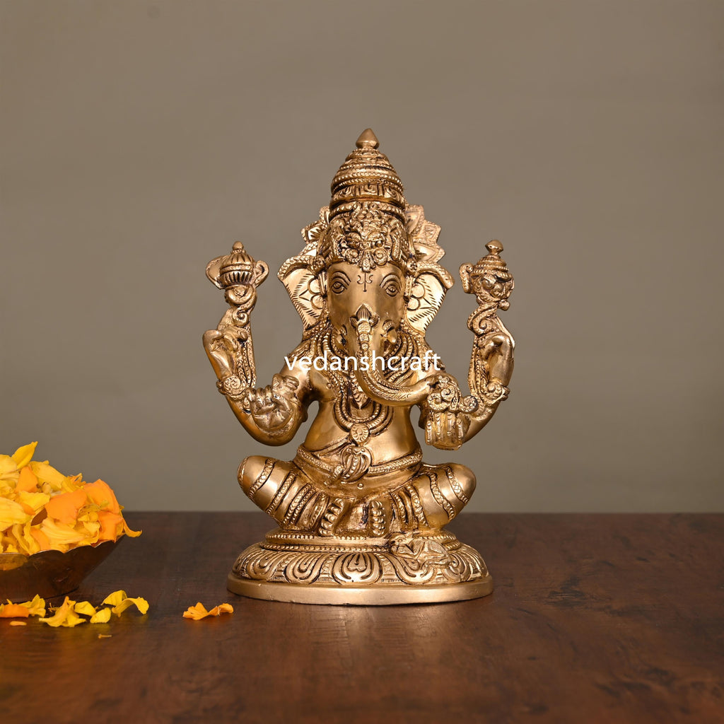 Brass Lord Sitting Ganesha Idol (7.5 Inch) Vedansh Craft