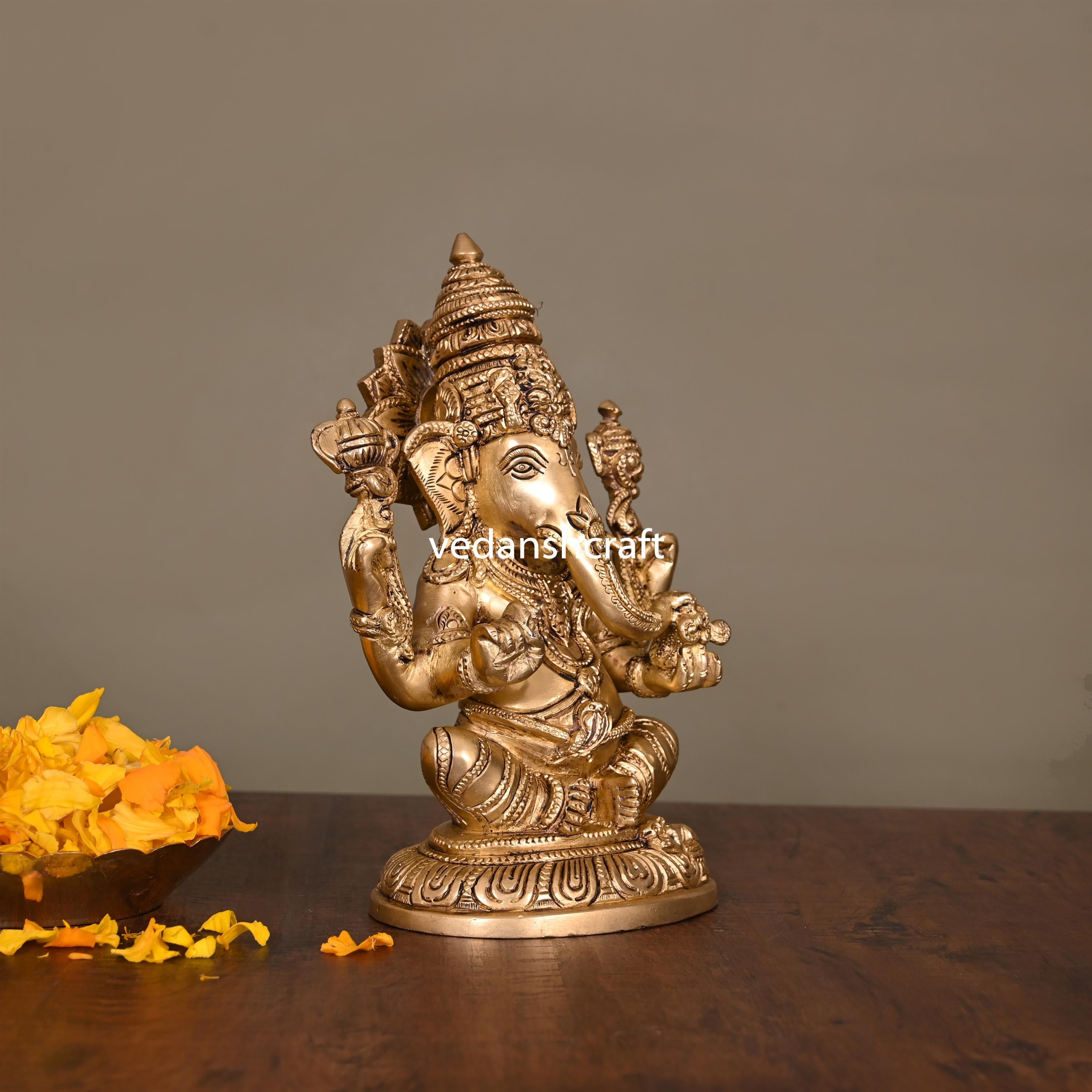 Brass Lord Sitting Ganesha Idol (7.5 Inch) Vedansh Craft