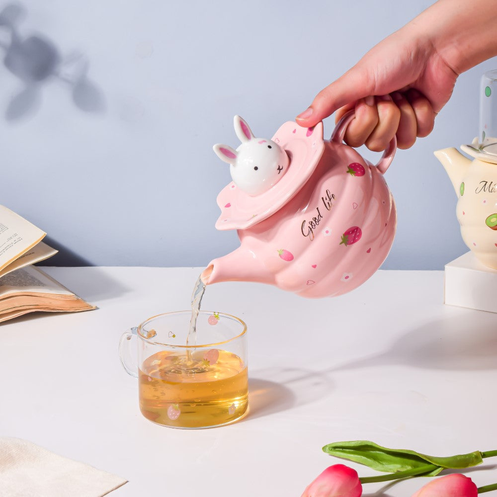 Bunny Tea Cup And Kettle Pink Nestasia