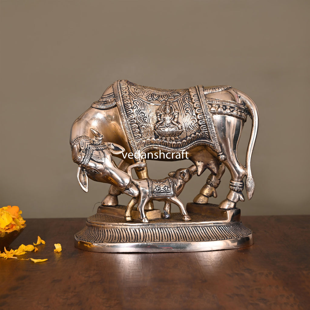 Brass Kamdhenu Cow With Calf Idol (7.2 Inch) Vedansh Craft
