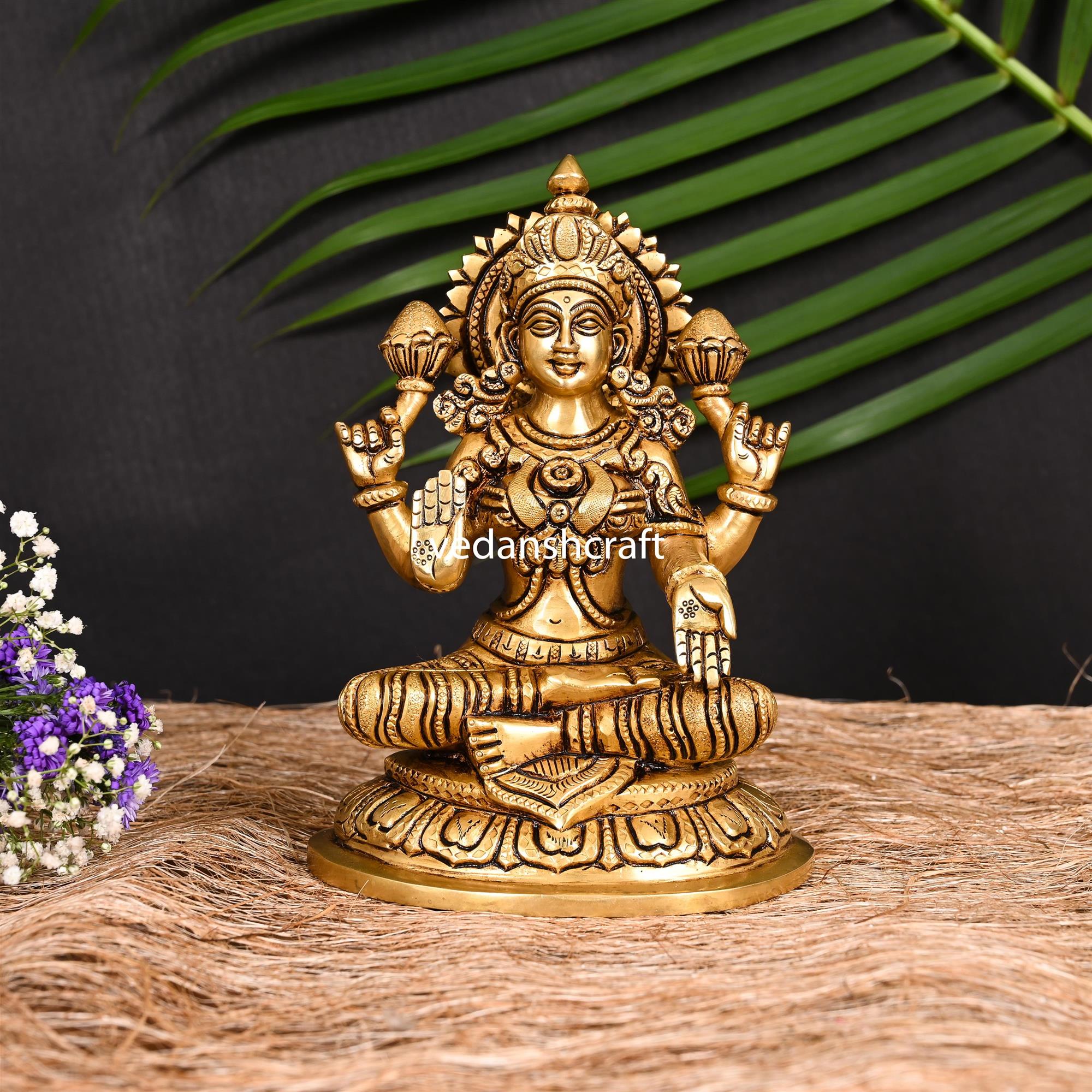Brass Superfine Goddess Sitting Lakshmi Idol (7.5 Inch) Vedansh Craft