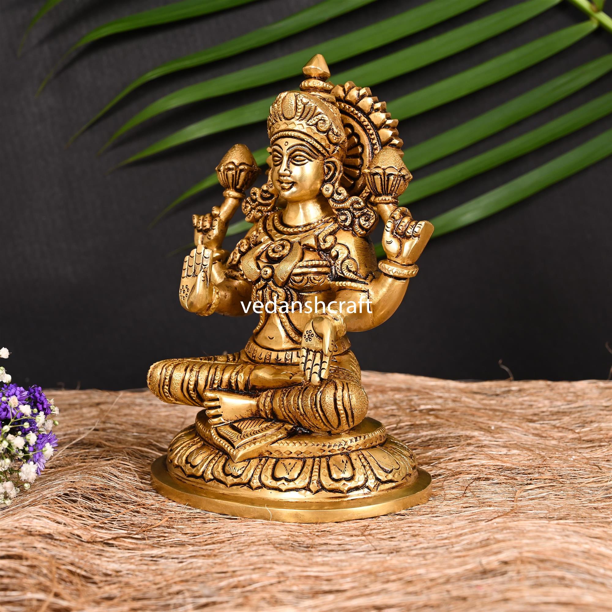 Brass Superfine Goddess Sitting Lakshmi Idol (7.5 Inch) Vedansh Craft