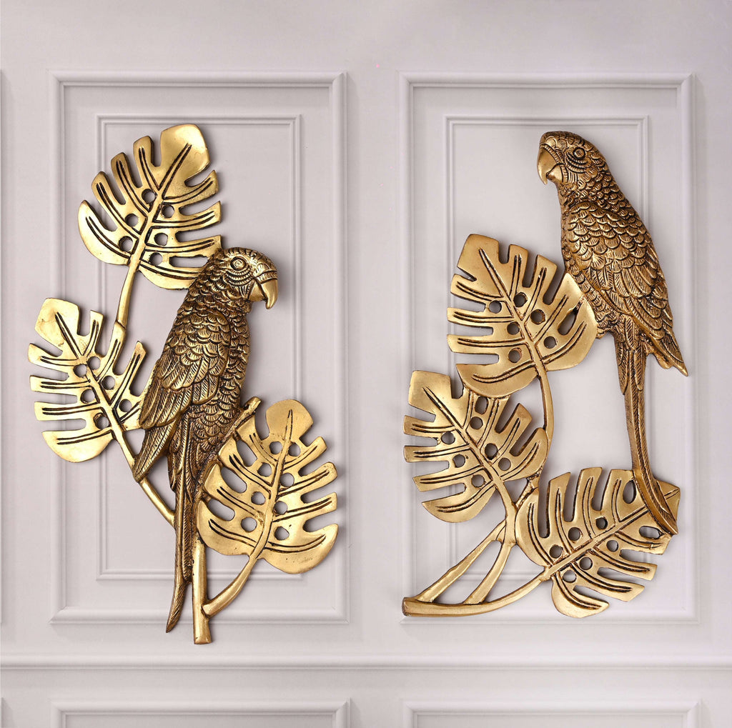 Brass Handcrafted Parrot Wall Hanging Pair – Traditional Brass Decor (12.5 Inch) Vedansh Craft