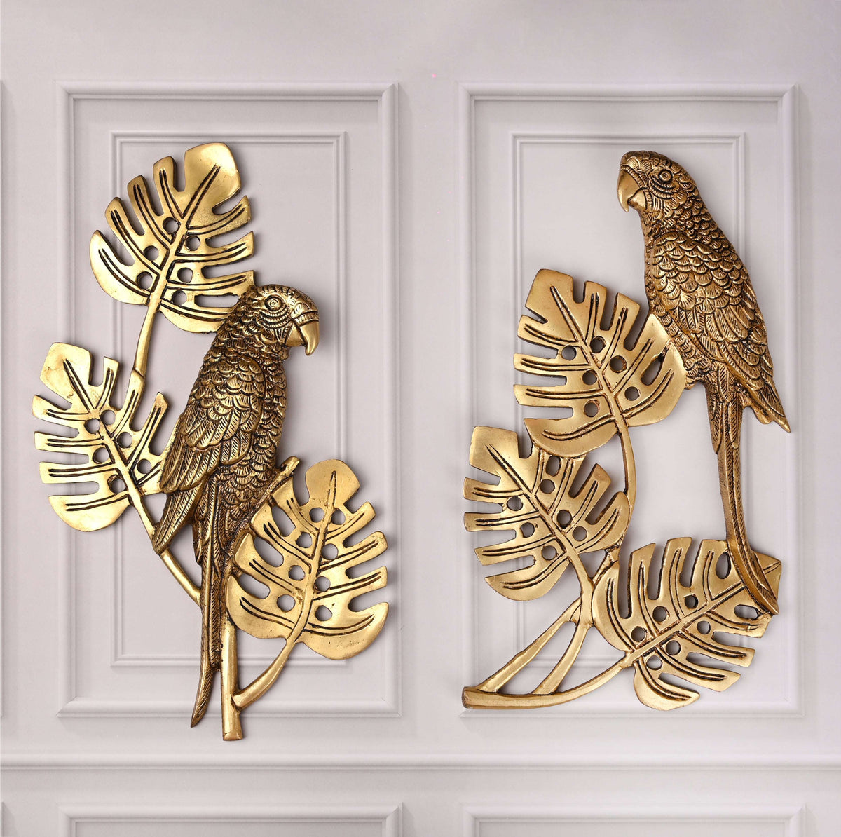 Brass Handcrafted Parrot Wall Hanging Pair – Traditional Brass Decor (12.5 Inch) Vedansh Craft