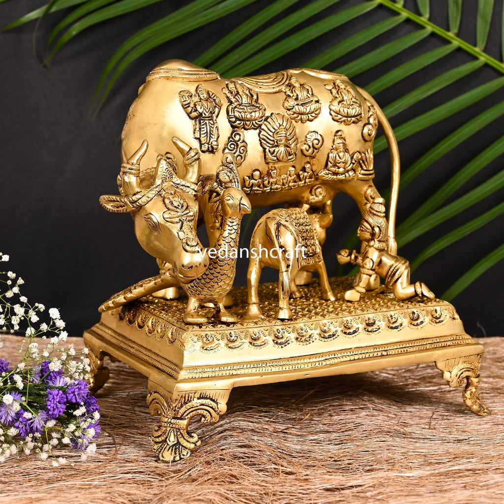 Brass Kamdhenu Cow With Calf & Laddu Gopal Idol (12.5 Inch) Vedansh Craft