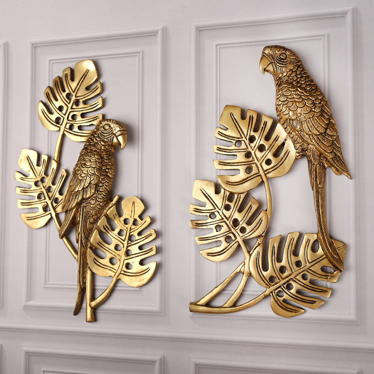 Brass Handcrafted Parrot Wall Hanging Pair – Traditional Brass Decor (12.5 Inch) Vedansh Craft