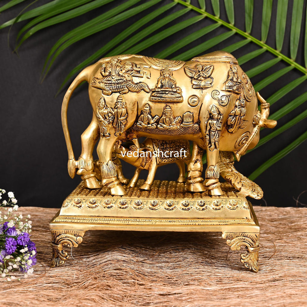 Brass Kamdhenu Cow With Calf & Laddu Gopal Idol (12.5 Inch) Vedansh Craft