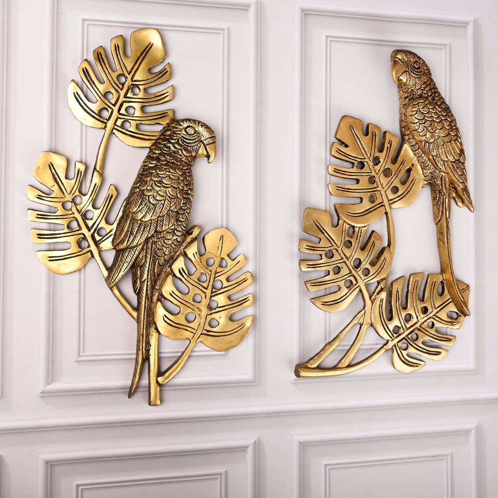 Brass Handcrafted Parrot Wall Hanging Pair – Traditional Brass Decor (12.5 Inch) Vedansh Craft